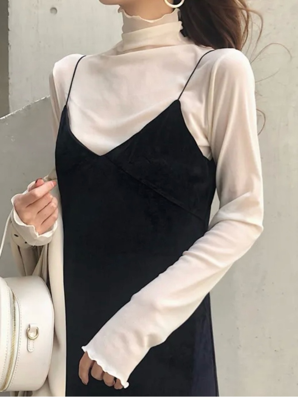 Sheer lettuce hem long sleeve turtleneck layering shirt